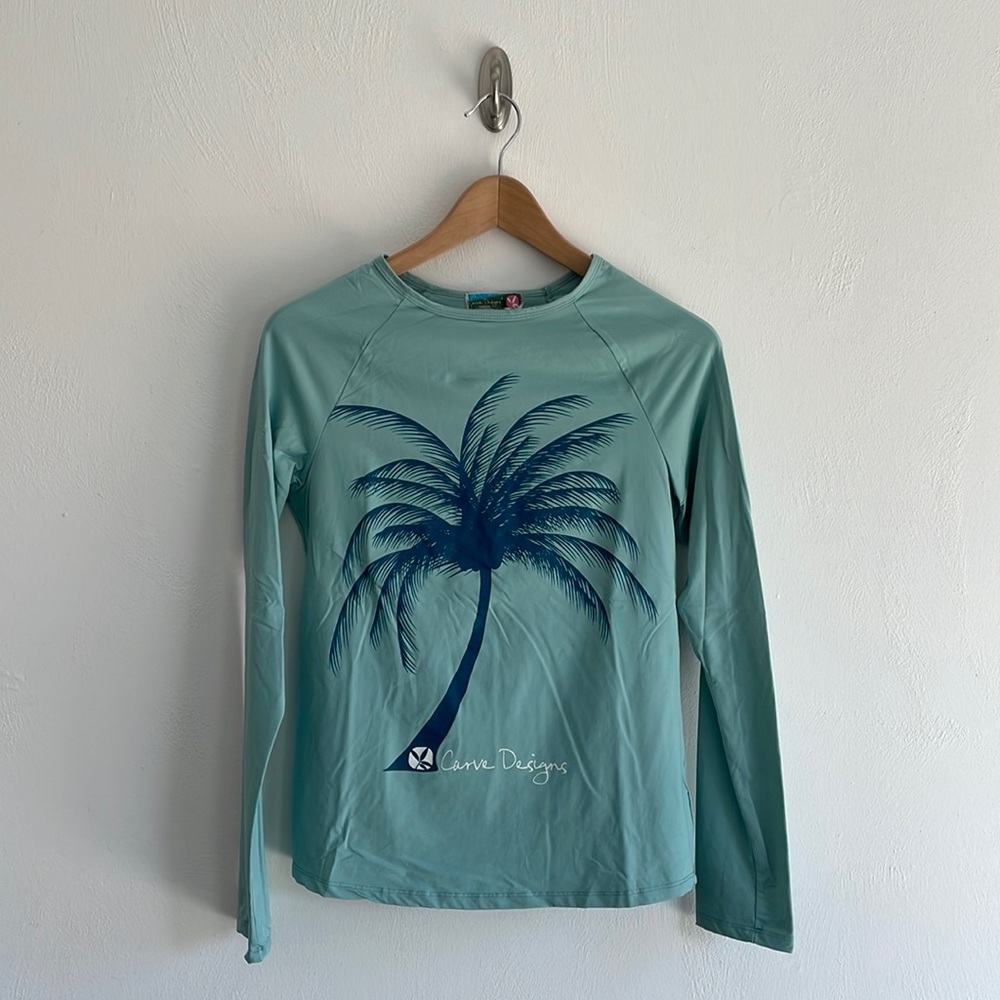 Carve Designs Rash Guard Long Sleeve Top, blue, Women's Medium